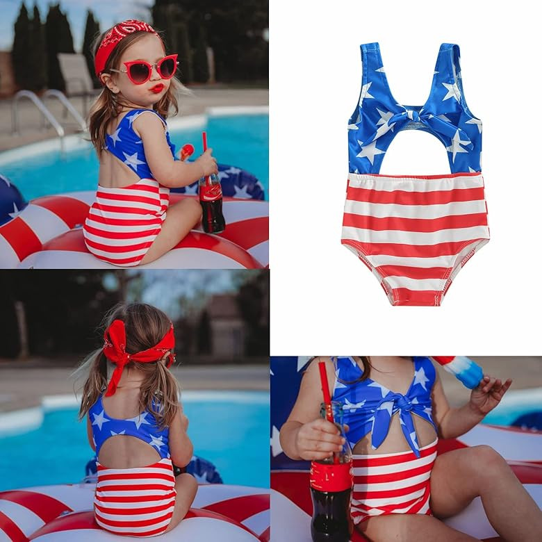 RSRZRCJ Toddler Baby Girl 4th of July Swimsuit Stars and Stripes Sleeveless Bathing Suit Swimwear In | Amazon (US)