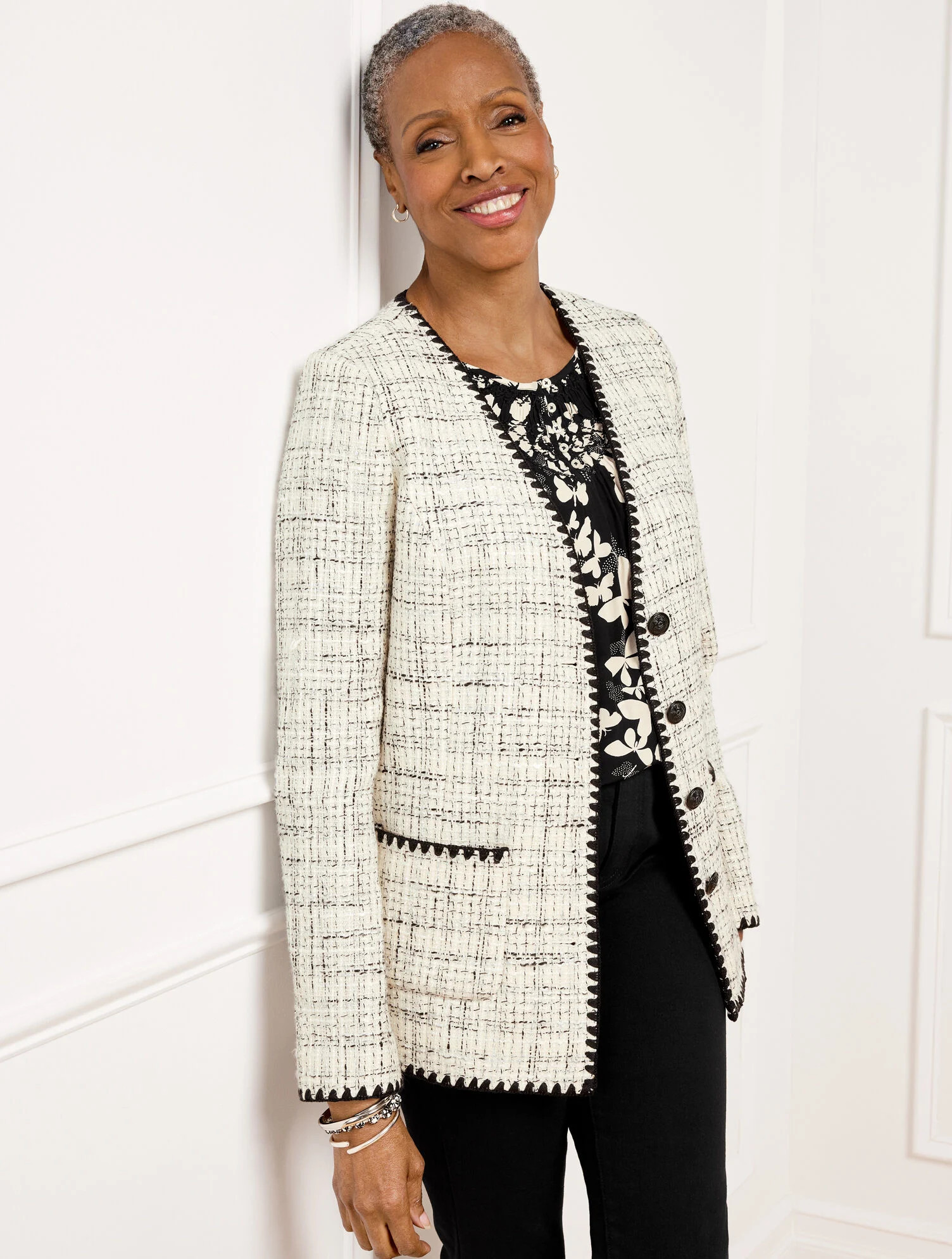 Tipped Tweed Blazer | Talbots