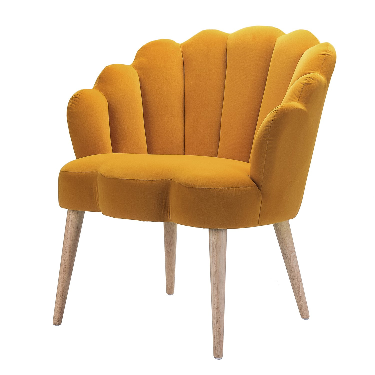 Flora Scalloped Velvet Arm Chair with Tufted Back in Mustard | Walmart (US)