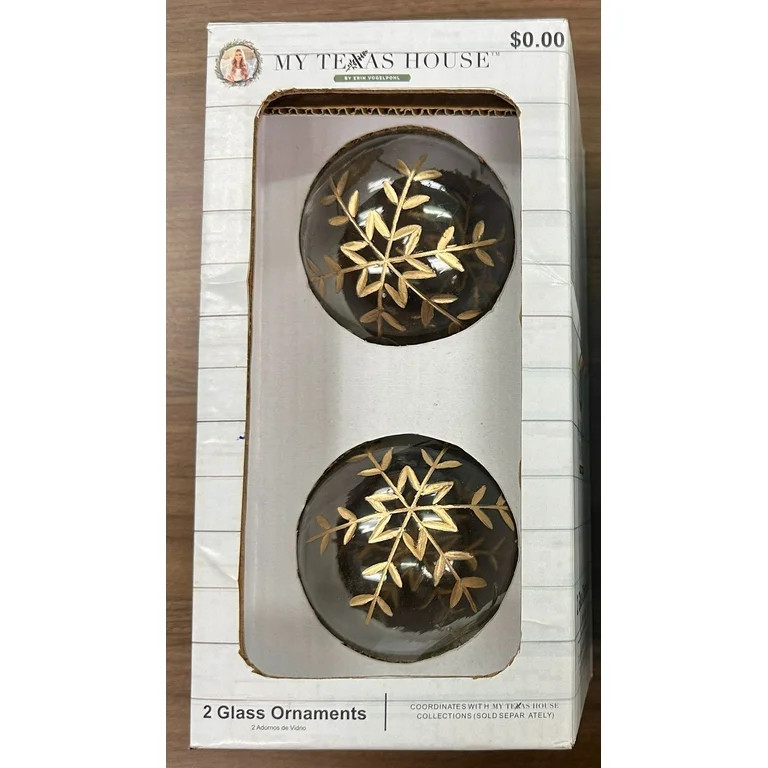 2 Count Gold Snowflake Glass Christmas Ornaments, 4 in, by My Texas House | Walmart (US)