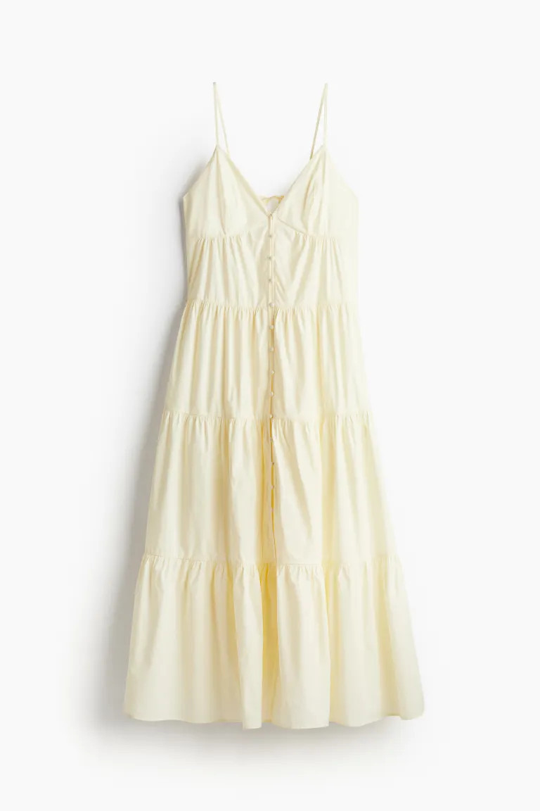 Gestuftes Trägerkleid - V-Ausschnitt - Ärmellos - Blassgelb - Ladies | H&M DE | H&M (DE, AT, CH, NL, FI)