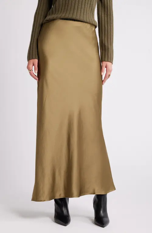 Open Edit Bias Cut Maxi Skirt in Olive Brine at Nordstrom, Size Large | Nordstrom