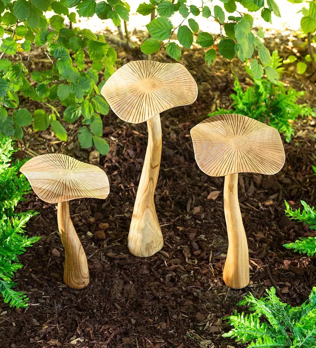 Chinaberry Mushroom Garden Stakes, Set of 3 | Vivaterra