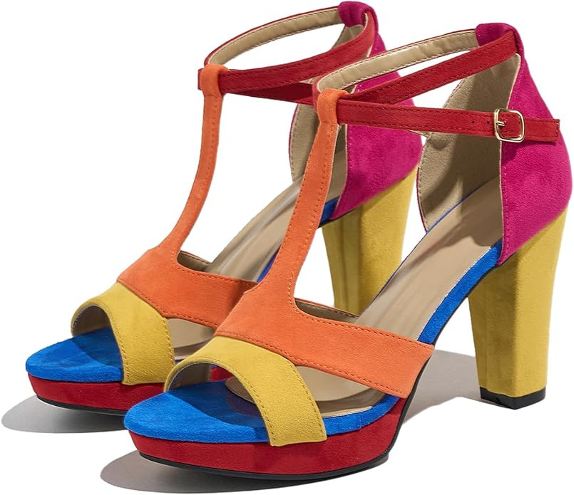 Women's Strappy Block Heels Sandals Comfortable Open Toe Chunky Dress Wedding Shoes with Adjustab... | Amazon (US)