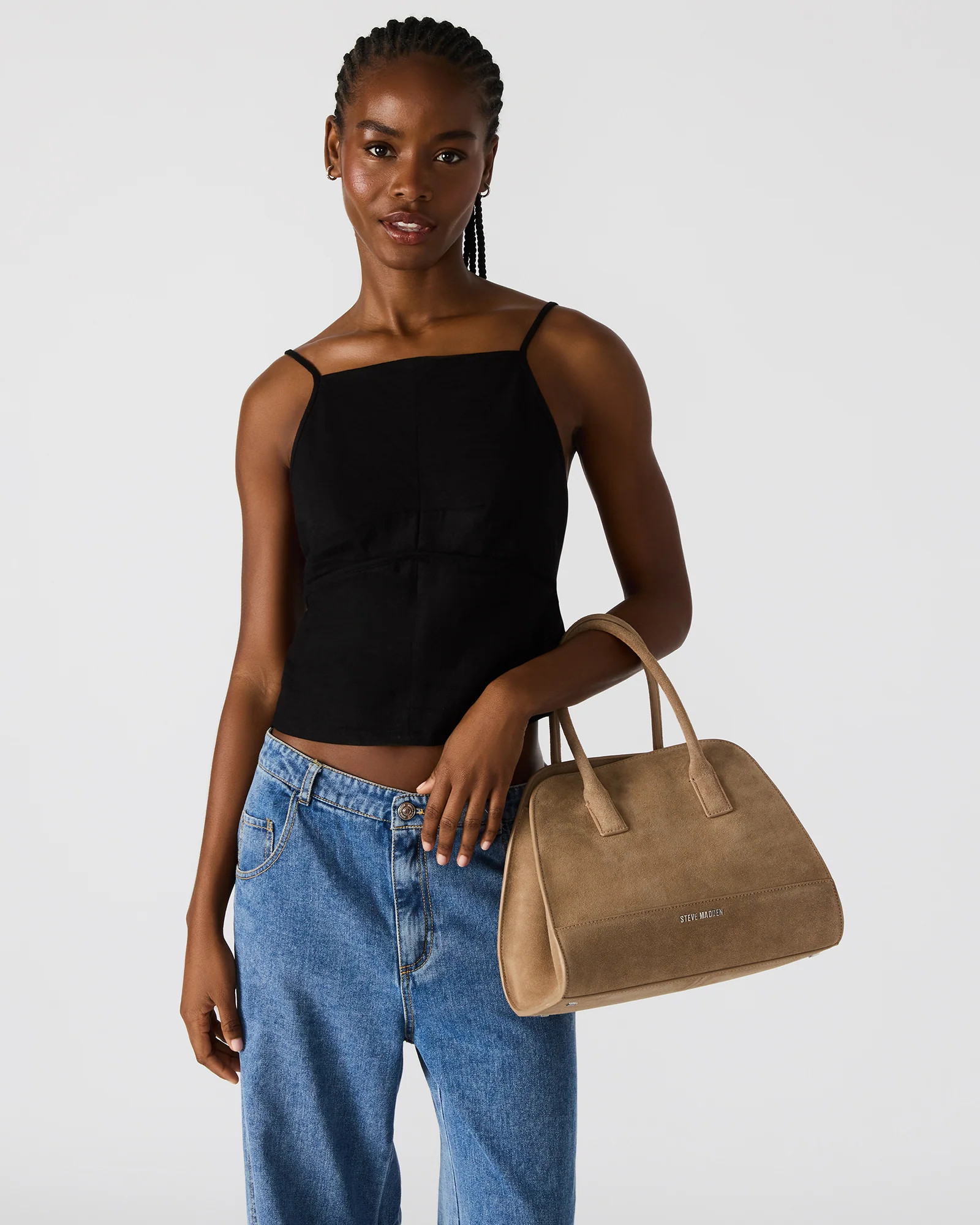 HADLEE Taupe Suede Women's Top-Handle Tote Handbag | Steve Madden (US)