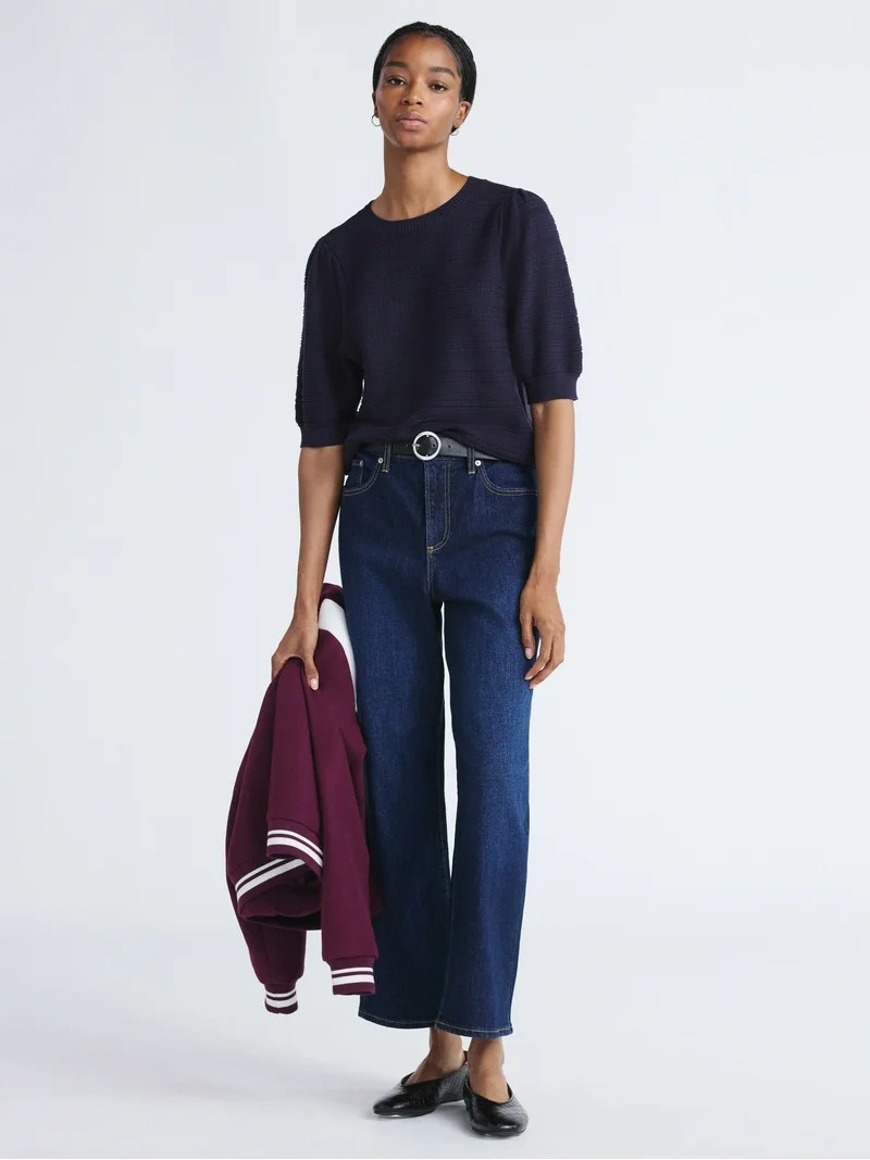 Free Assembly Women’s and Women's Plus Textured Sweater Tee with Puff Sleeves, Lightweight, Siz... | Walmart (US)