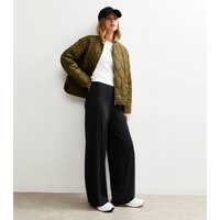 Women's Black Ribbed Wide Leg Trousers New Look | New Look (UK)