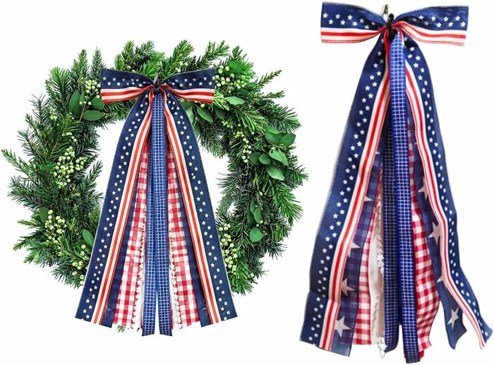 Large Patriotic Star Ribbon Bow for Wreath, 4th of July Decorations Patriotic Wreath Sash Bows, W... | Amazon (US)