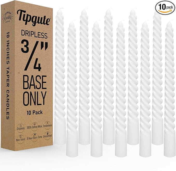 10 Pack Spiral White Taper Candles 3/4×10 Inch – Dripless Smokeless Unscented Long Tall Twiste... | Amazon (US)
