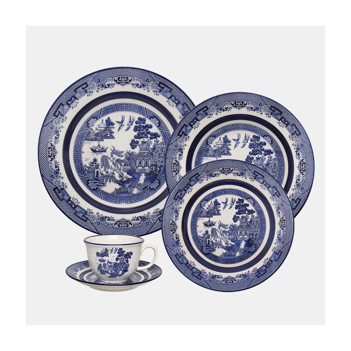 Oxford Flamingo Blue Willow Porcelain 20-piece Dinnerware Set, Service for 4 | Wayfair North America