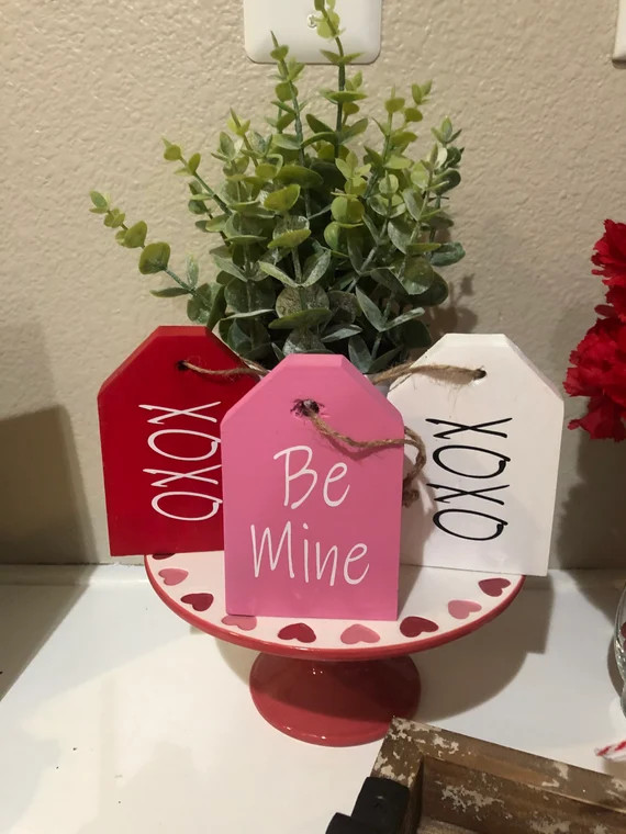 Valentine Tag, tiered tray Valentine, Valentine tiered tray decor, wood tag, wooden tag, mini sig... | Etsy (US)