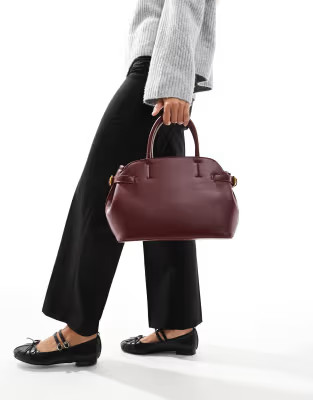 ASOS DESIGN workwear tote bag with inner compartment with buckle detail in burgundy | ASOS (Global)