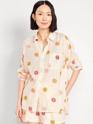 Loose Button-Down Linen-Blend Shirt | Old Navy (US)