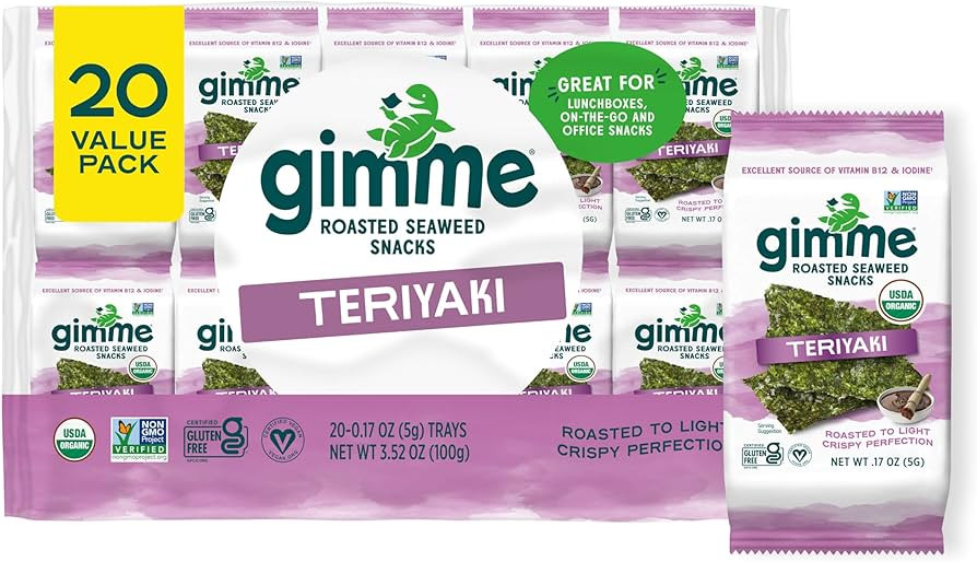 Gimme Seaweed Organic Premium Roasted Seaweed Snacks, Teriyaki, 20 Count, Keto, Vegan, Gluten-Fre... | Amazon (US)