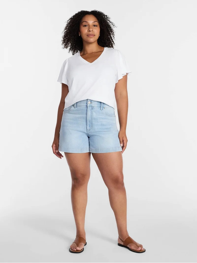 Terra & Sky Women's Plus High Rise A Line Denim Shorts, 5" Inseam, Sizes 16W-26W | Walmart (US)