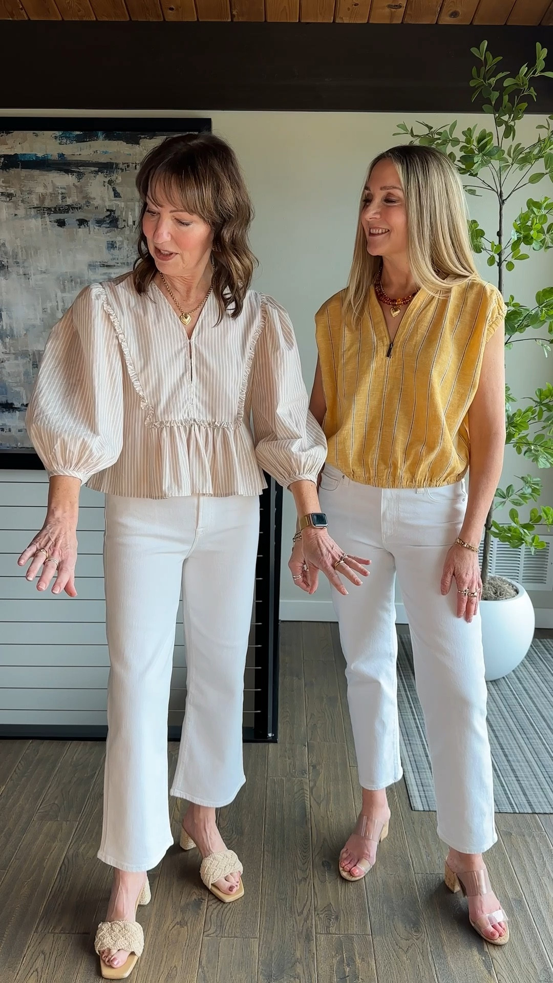 White jeans + cute tops for summer! 

Krista is wearing @7forallmankind crop flares in a 27 with a @Tuckernuck top. I’m wearing @paige mid-rise crop straight jeans in 26 with a linen top from @Anthropologie , size xs  

#LTKWorkwear #LTKOver40 #LTKootd