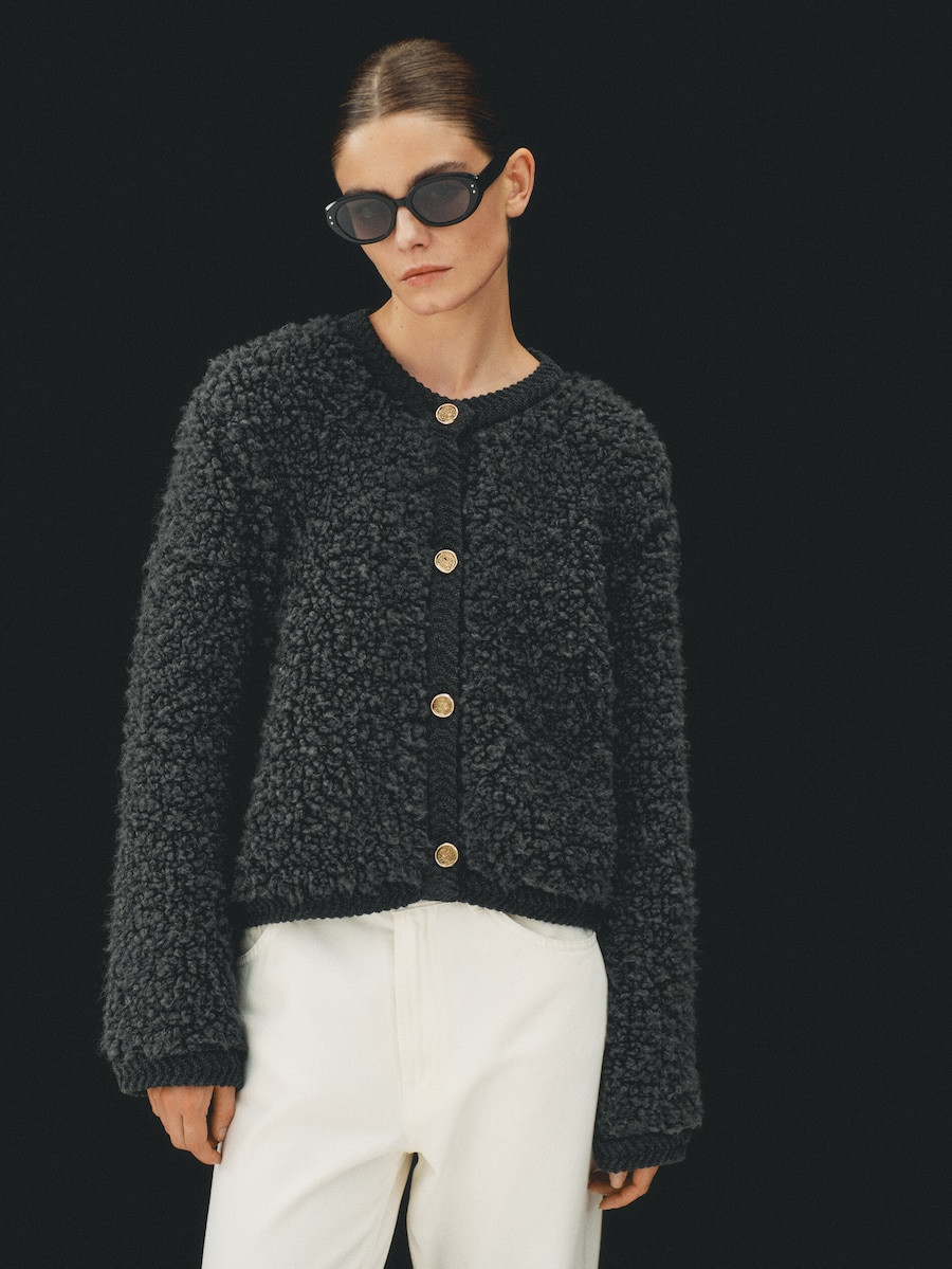 Bouclé knit cardigan with buttons | Massimo Dutti UK