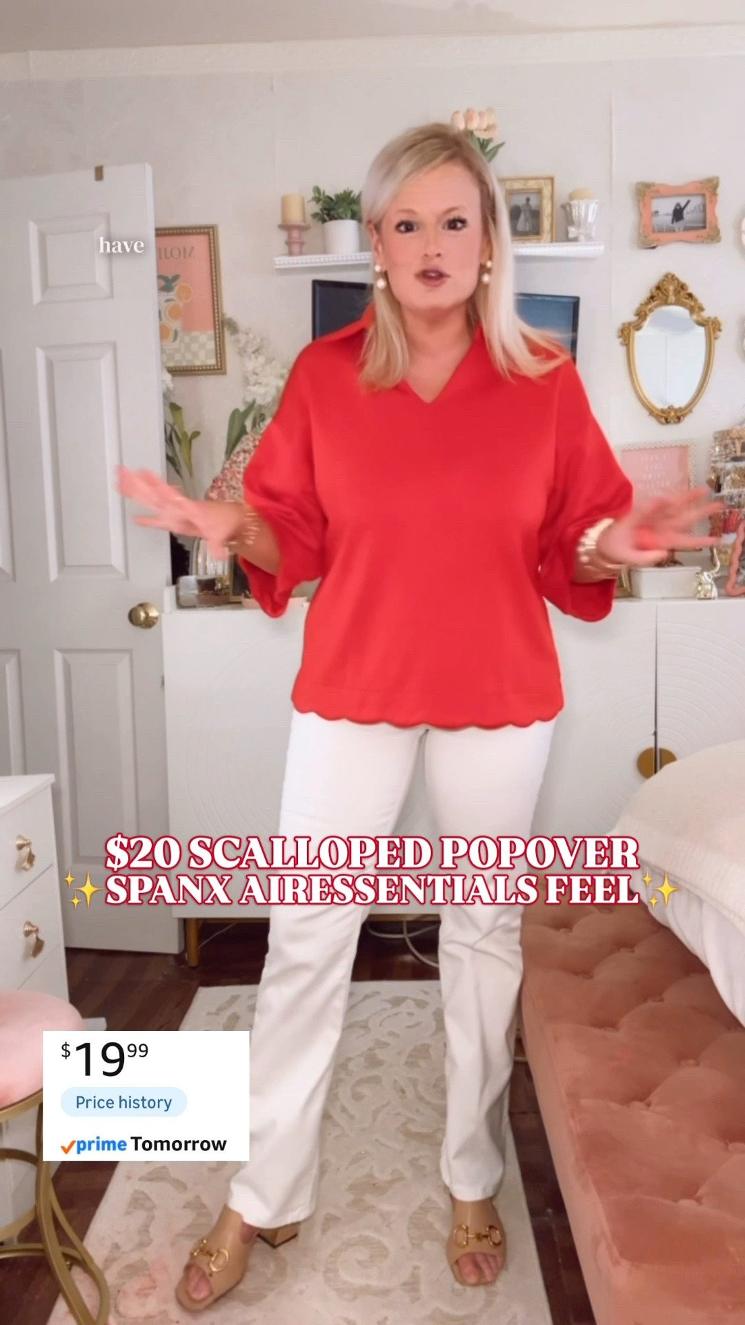 Amazon scallop trim top | Spanx AirEssentials look for less | preppy summer top | wrinkle resistant top | white jeans outfit

This Amazon scalloped popover top is a home run for $20.

I’m in the bold red in a medium, and I’d say it runs true to size. It comes in 5 colors, and the fabric is what makes this one so good. It has that smooth, soft, polished feel that reminds me of Spanx AirEssentials, but in an easy short sleeve top you can wear all summer.

The scallop hem, relaxed popover neckline, collared shape, easy drape, and wrinkle-resistant. It is the kind of top that makes white jeans, denim shorts, chino shorts, linen pants, work pants, or summer skirts feel instantly more styled.

This is such a strong Amazon find for teacher outfits, work outfits, casual office outfits, brunch, church, lunch dates, errands, school pickup, vacation outfits, travel days, beach trips, lake weekends, and everyday summer outfits. 

If you love scalloped tops, preppy summer outfits, Amazon fashion finds, Spanx AirEssentials looks for less, wrinkle resistant tops, red tops, white jeans outfits, workwear that still feels cute, and affordable elevated basics, this is one of those $20 finds I would check before the best colors start disappearing.

Amazon scallop trim top, Amazon top, Amazon fashion find, scalloped top, scallop trim shirt, red scalloped top, preppy summer top, summer top women, wrinkle resistant top, Spanx AirEssentials look for less, soft popover top, collared popover top, white jeans outfit, teacher outfit, work outfit, casual office outfit, vacation outfit, travel outfit, summer outfit, elevated basic, designer look for less

#LTKFindsUnder50 #WardrobeStaple #ScallopedTop #ScallopTop #PreppyStyle #LookForLess #SummerOutfits

#LTKWorkwear #LTKTravel #LTKSeasonal