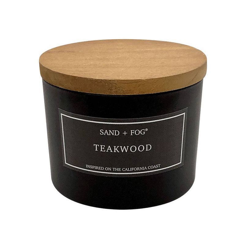 12oz Glass 2-Wick Teakwood Candle Black - Sand + Fog | Target