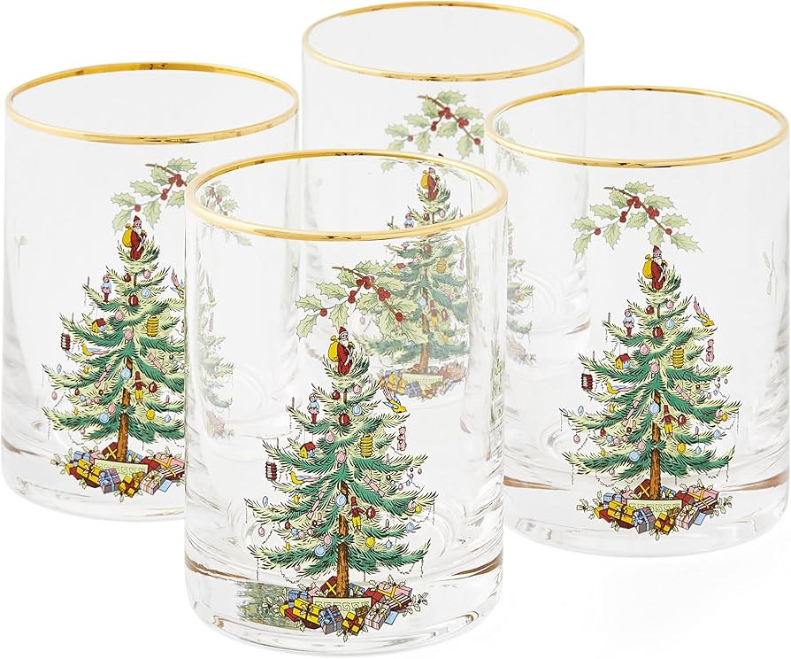 Spode Christmas Tree Glassware - Set of 4 -Made of Glass – Gold Rim- Classic Drinkware - Gift for Ch | Amazon (US)