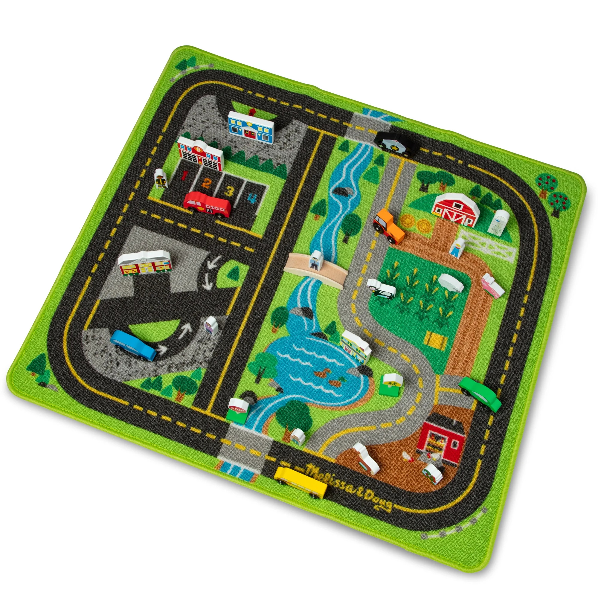 Melissa & Doug Create a Town Activity Rug Play Set, with 25 Wooden Play Pieces - Walmart.com | Walmart (US)