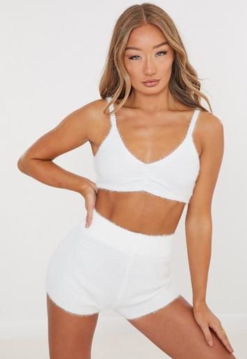 White Co Ord Fluffy Knitted Bralette | Missguided (US & CA)