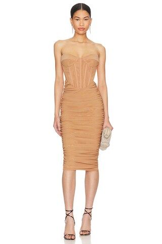 Bardot Lithium Mesh Midi Dress in Nude from Revolve.com | Revolve Clothing (Global)