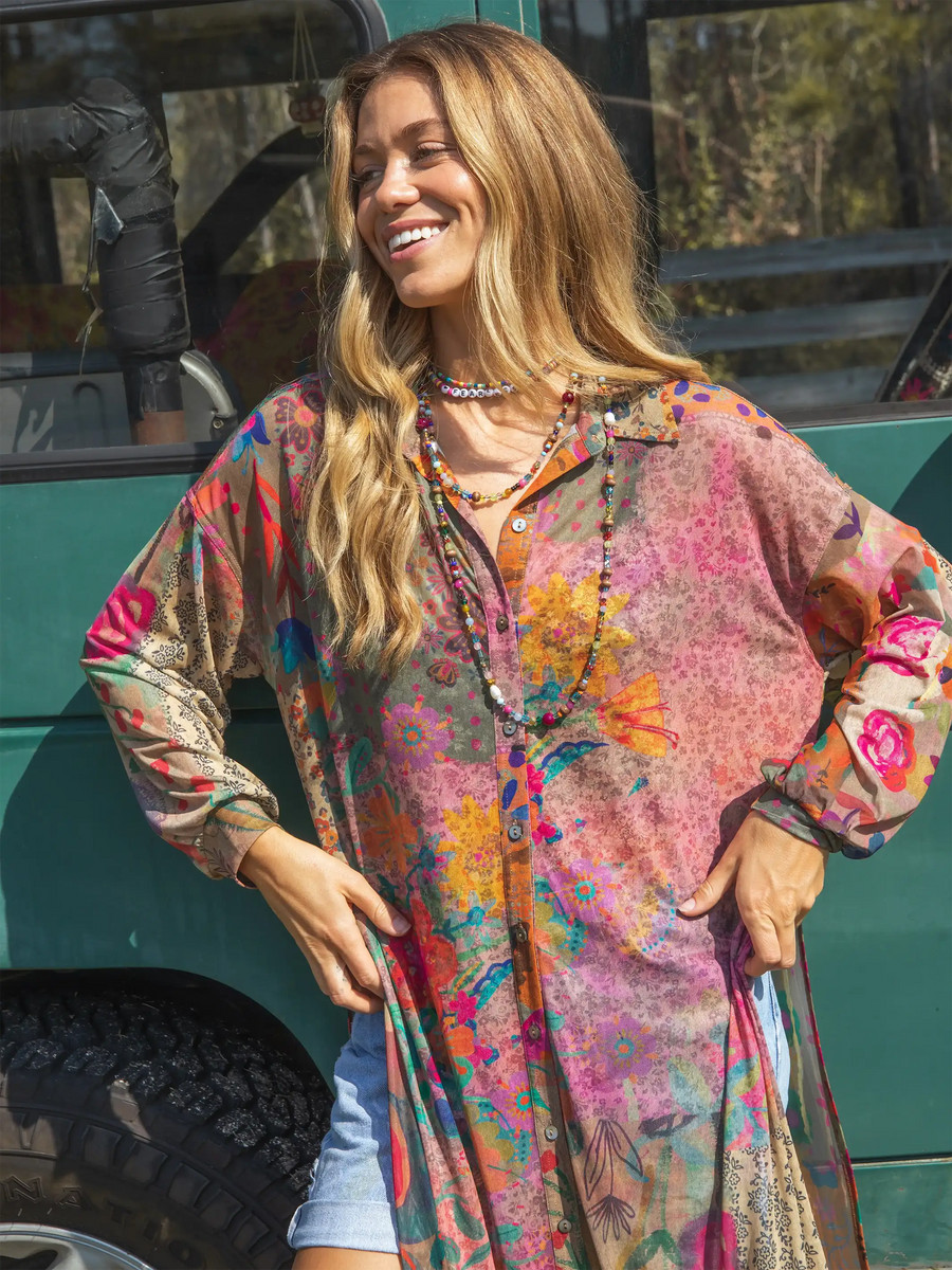 Camille Mesh Maxi Top - Pink Floral Patchwork | Natural Life