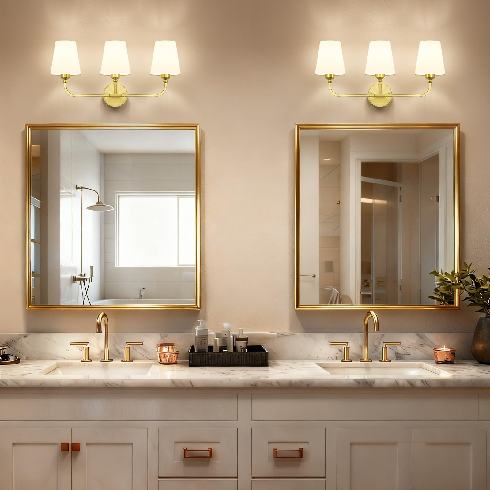 Bathroom Vanity Light, Brushed Gold Bathroom Light Fixtures, 3-Light Lighting Fixtures Over Miror... | Amazon (US)