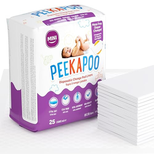 Peekapoo Disposable Changing Pads for Baby - 25 Pack - 18 x 16 Inches - Waterproof Absorbent Changing Pad Liners - Travel Mat for Diaper Changes | Amazon (US)