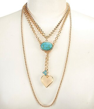 Anna & Ava Turquoise Oval Cab Heart Charm Drop Chain Short Multi Strand Necklace | Dillard's | Dillard's