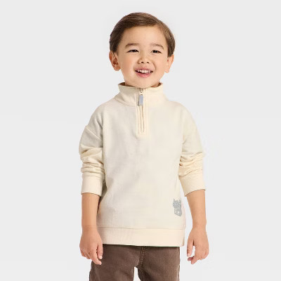 Toddler Boys' French Terry Quarter Zip Sweatshirt - Cat & Jack™ Cream | Target