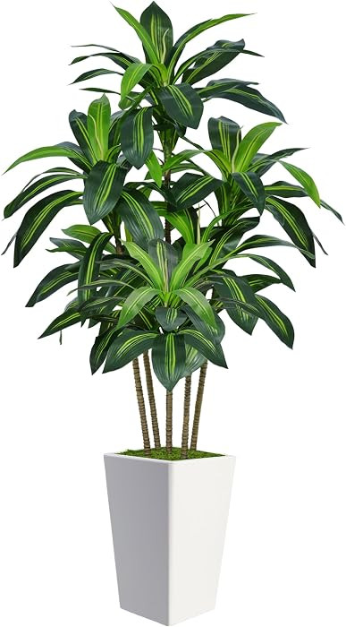 Flydeer 6FT Artificial Dracaena Tree with Tall White Planter, Floor Plant | Amazon (US)
