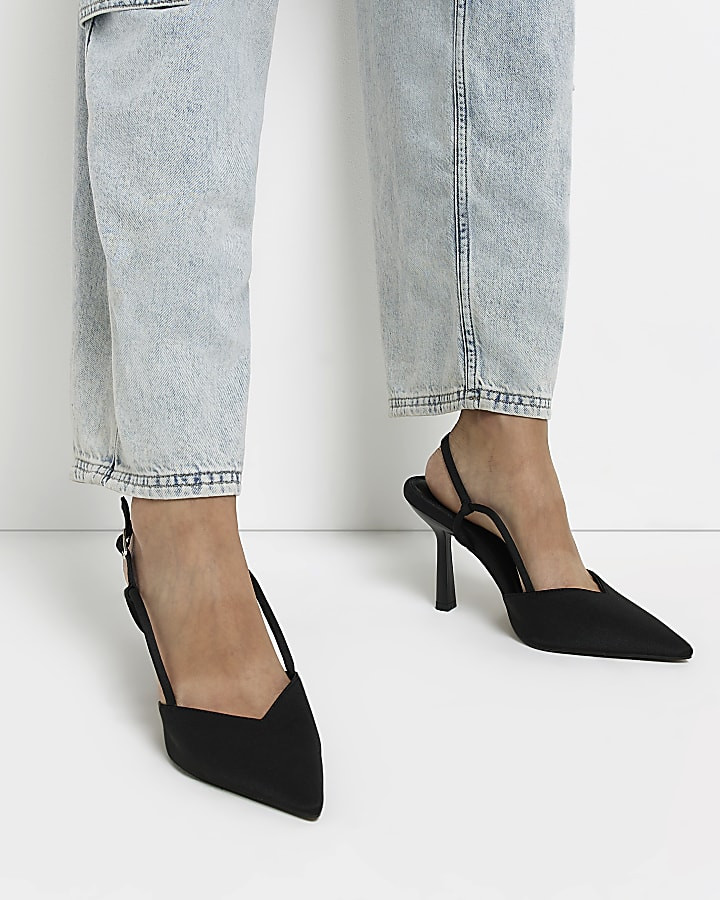 Black sling back heeled court shoes | River Island (UK & IE)