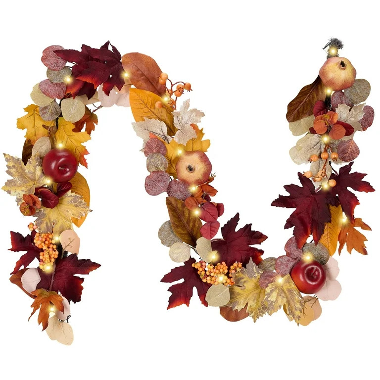 Valery Madelyn 6Ft Pre-Lit Fall Garland Lighted Harvest Garland with Red Pomegranate & Apple for ... | Walmart (US)