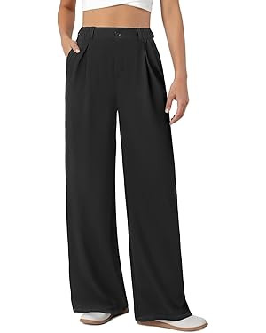 Womens Dress Pants Wide Leg Stretchy Work Pants with Pockets Elastic Waist Pleated Front Business... | Amazon (US)