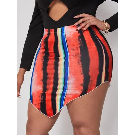 Women s Plus Tie Dye Asymmetrical Hem Skirt 2022 Multicolor Sexy A044W | Walmart (US)
