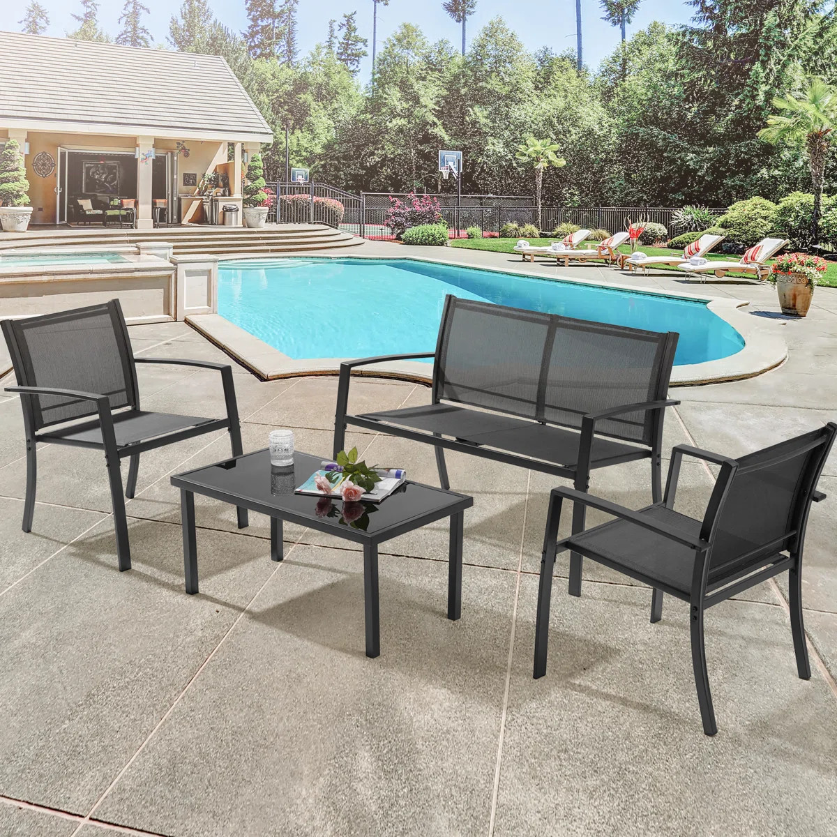 Geral 4 Piece PVC-Coated Polyester Metal Seating Group Breathable | Wayfair North America