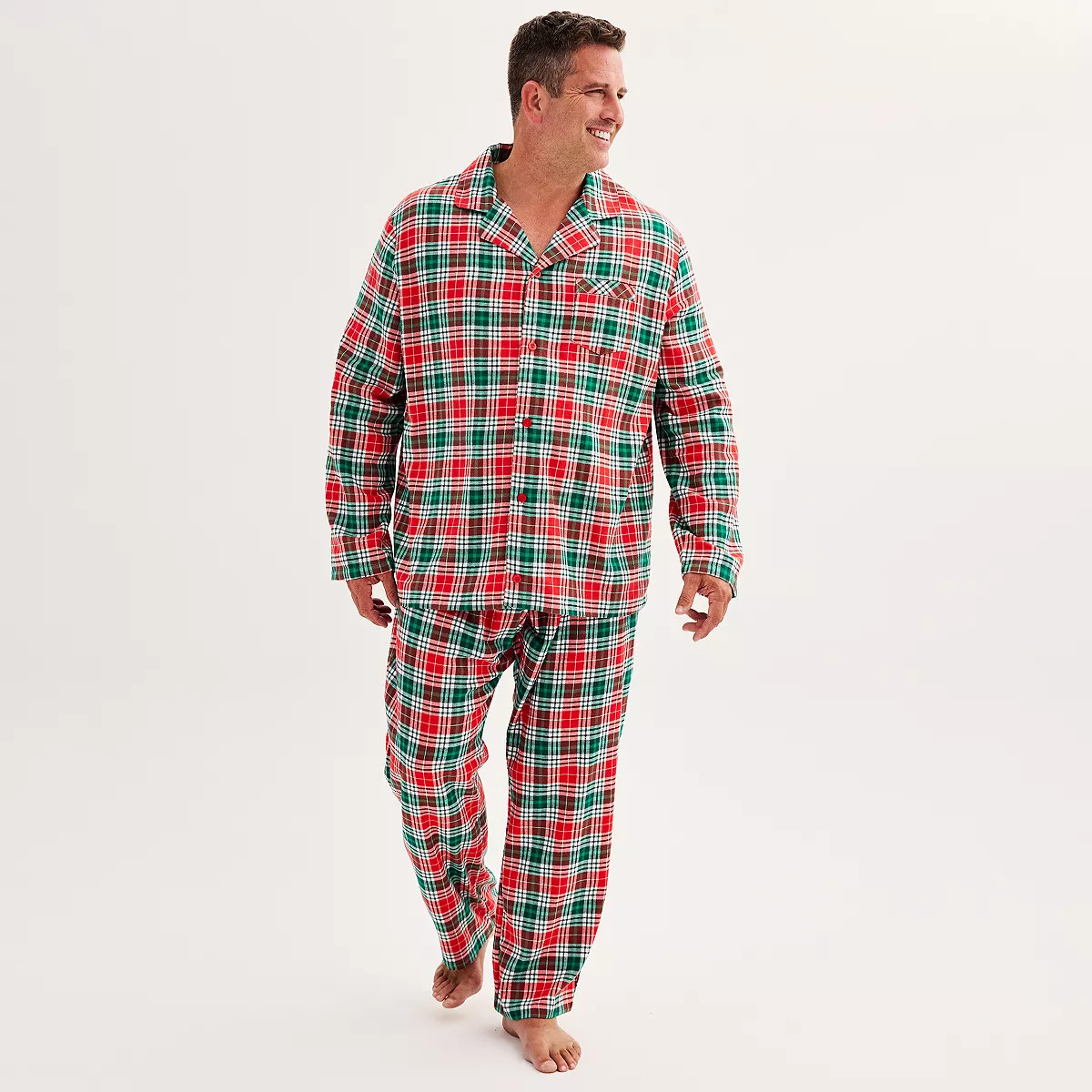 Big & Tall Jammies For Your Families® Merry & Bright Plaid Open Hem Top & Bottom Pajama Set | Kohl's