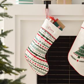 Scandi Embroidered Stripes Stocking | West Elm (US)
