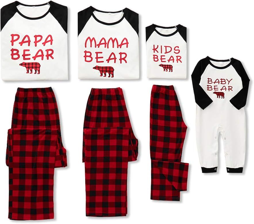 WESIDOM Christmas Family Pajamas Matching Sets,Bear Classic Plaid Xmas Clothes Soft Outfit Sleepw... | Amazon (US)