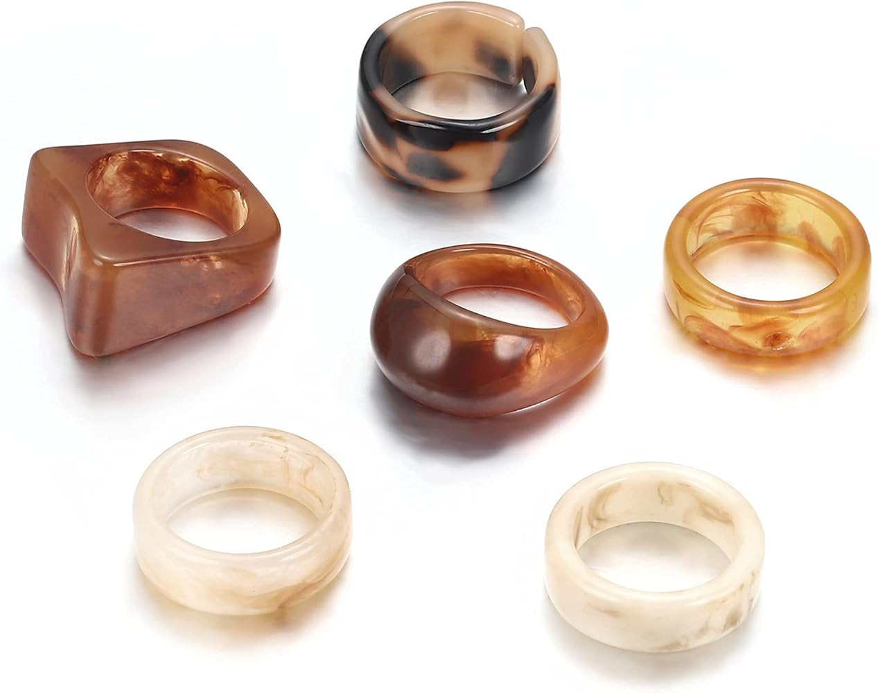 Jstyle 5-10Pcs Vintage Resin Acrylic Rings for Women Stackable Colorful Trendy Chunky Transparent... | Amazon (US)