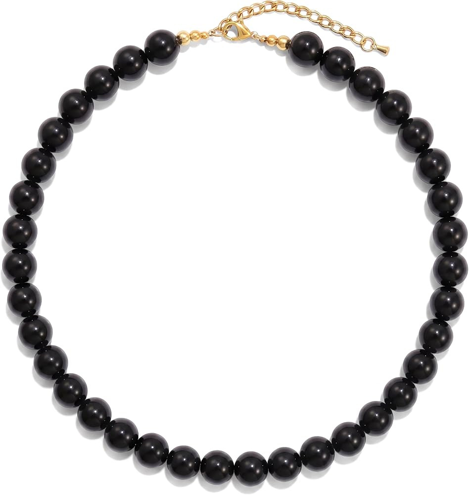 Colorful Beaded Necklace for Women, Chunky Solid Color Acrylic Round Ball Bead Strand Choker, Neu... | Amazon (US)