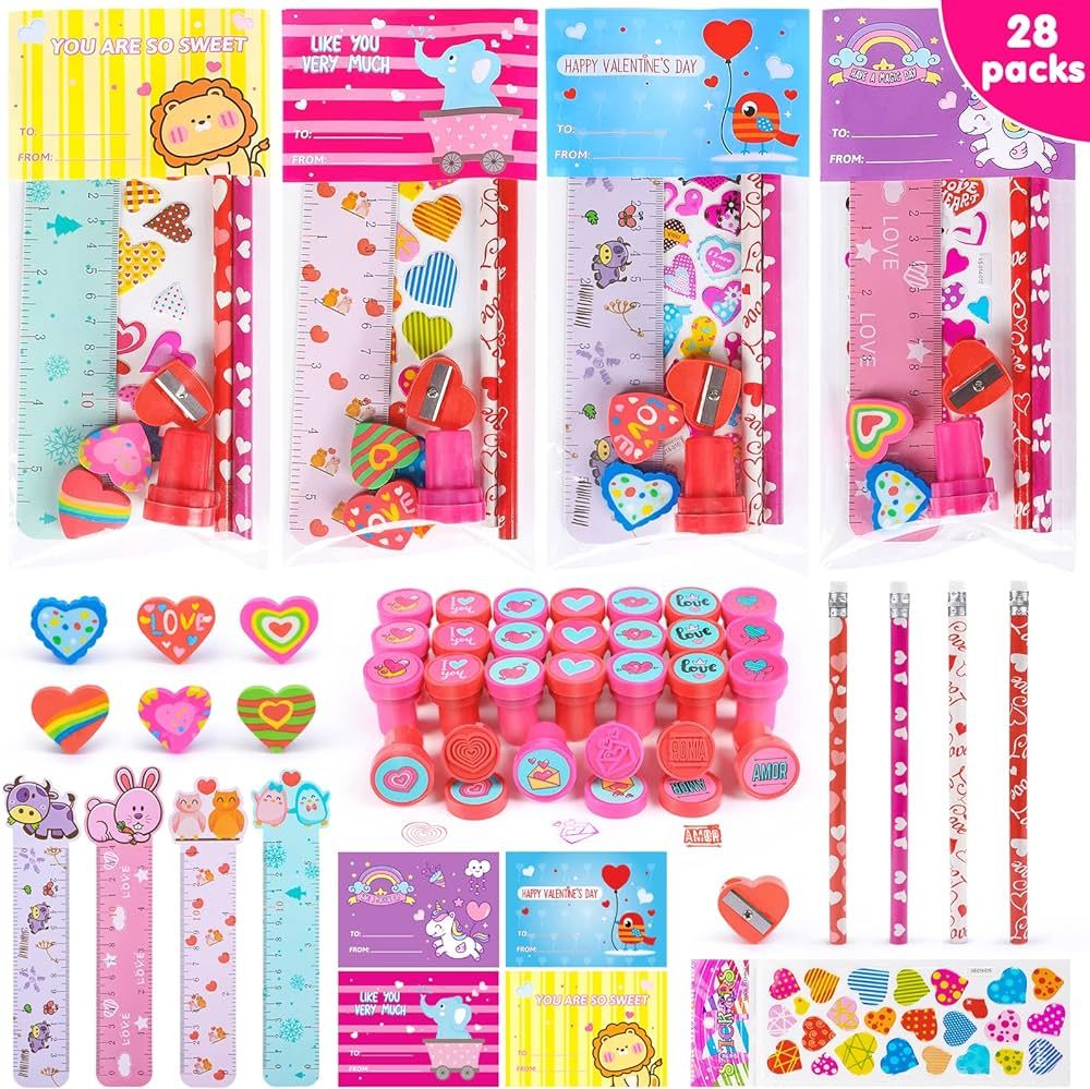 280 PCS Valentines Day Gifts for Kids, Valentines Day Stationery Kit for Classroom Prize with Pen... | Amazon (US)