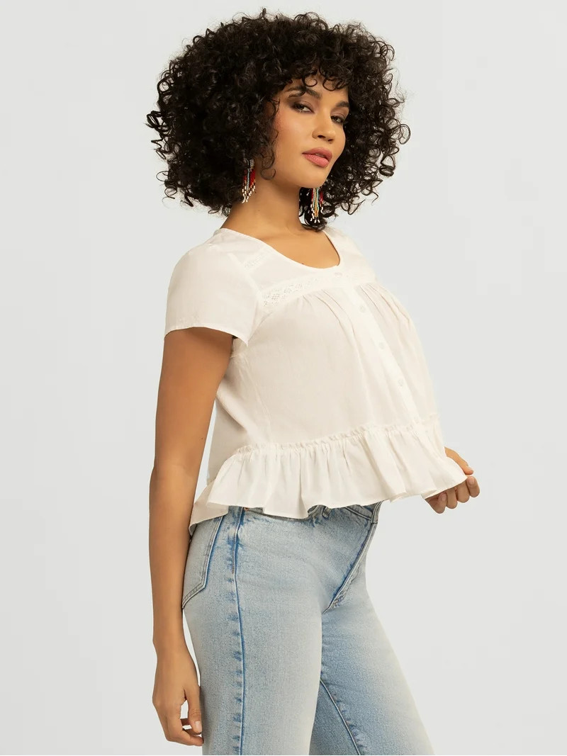 Jessica Simpson Women's Kamiya Cotton Peplum Hem Blouse, Sizes XS-XL | Walmart (US)