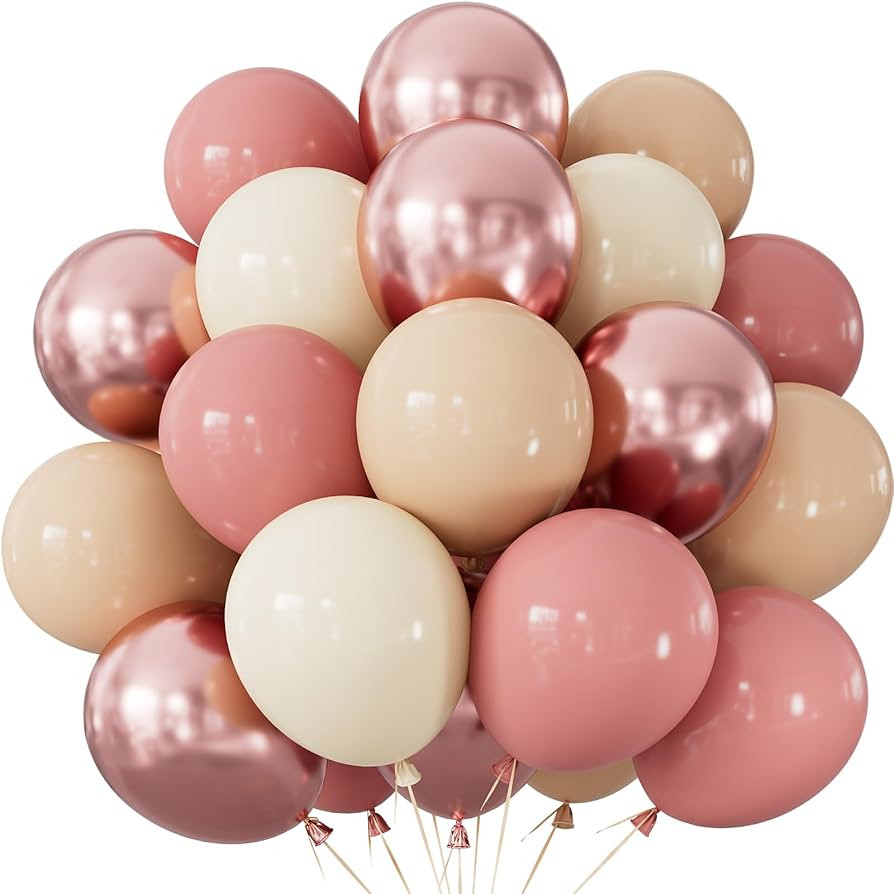 Retro Blush Pink Balloons, 60 Pcs 12 Inch Dusty Pink Metallic Chrome Rose Gold Beige Ivory White ... | Amazon (US)