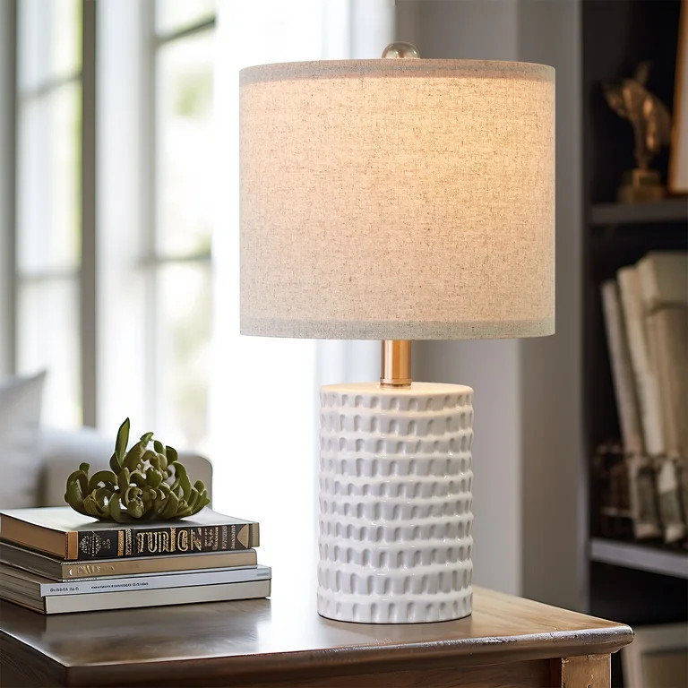 Oneach Ceramic Table Lamp Set of 2 for Living Room Bedroom 18.25" Modern White Bedside Nightstand... | Walmart (US)