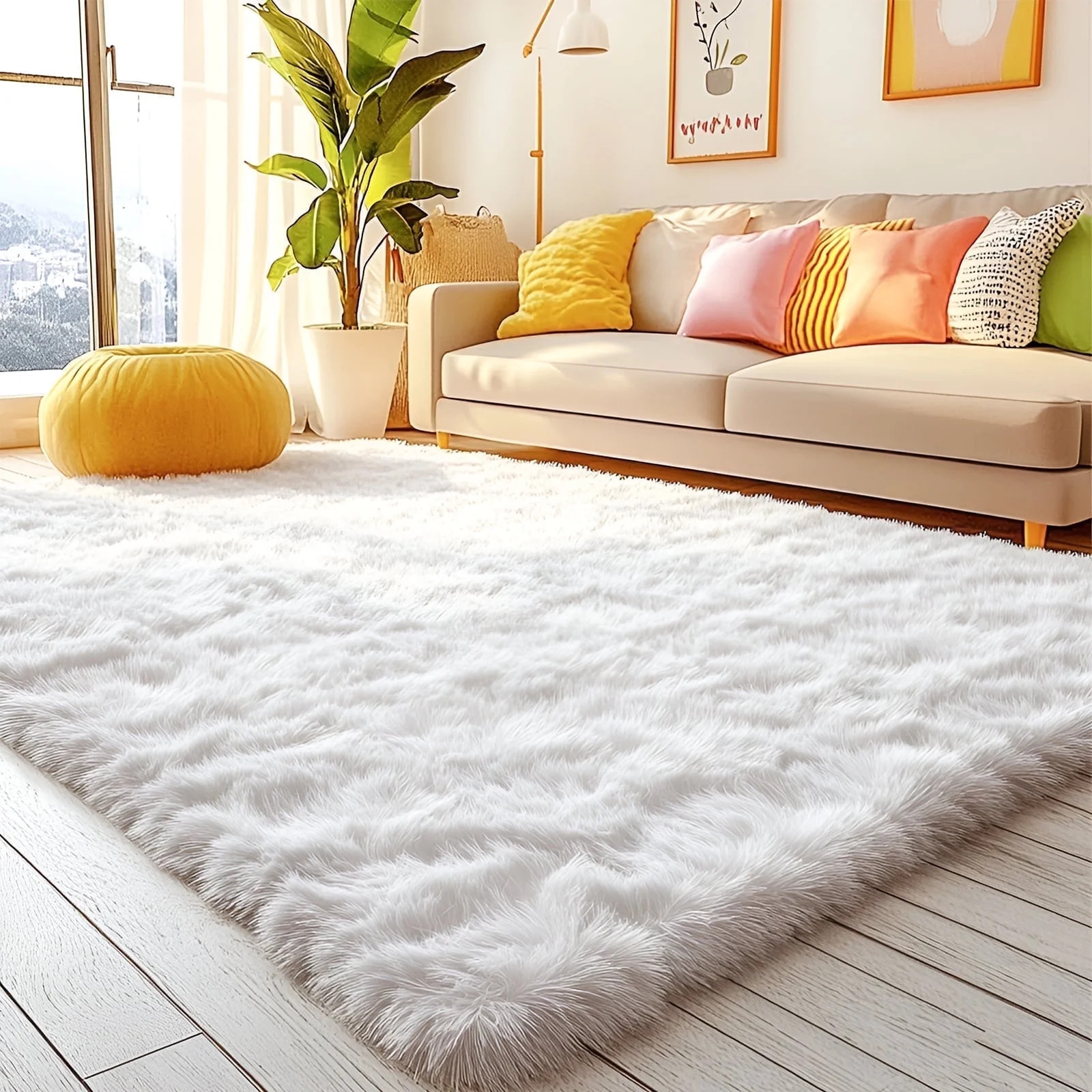 Pentantan Shag Area Rugs, 5ft x 8ft Soft Fluffy Indoor Carpet for Living Room Bedroom Decor, Crea... | Walmart (US)