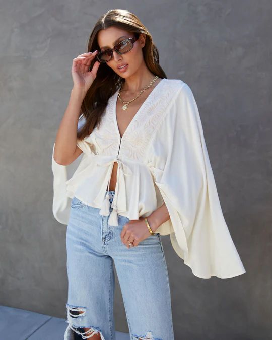 Noelle Embroidered Cape Sleeve Top | VICI Collection