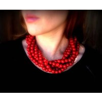 Red Bead Statement Necklace For Women, Chunky Multistrand Beaded Necklace, Retro Adjustable, Acrylic Round Beads, 18 Inches | Etsy (US)